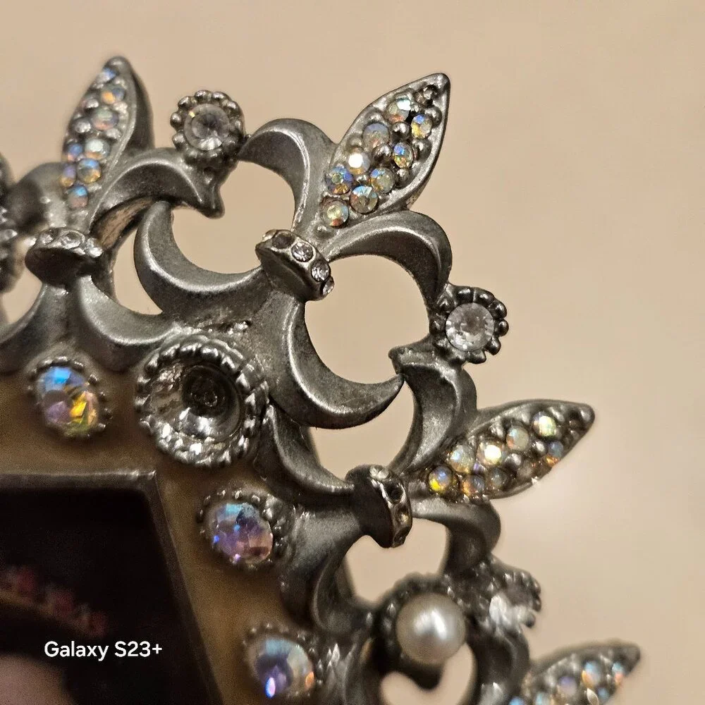 RARE JAY STRONGWATER 4x4 FLEUR DE LIS TIARA SCROLL CRYSTAL JEWELED ENAMEL FRAME